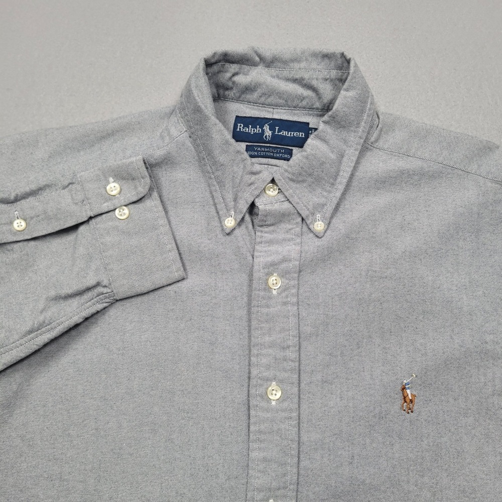 Ralph Lauren Yarmouth Gray Button Down Shirt Mens 16 34/35 Cotton Oxford